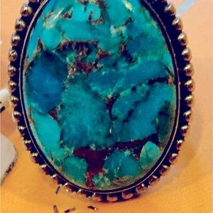 Sterling silver ring Blue Copper Turquoise. Genuine beautiful stone.